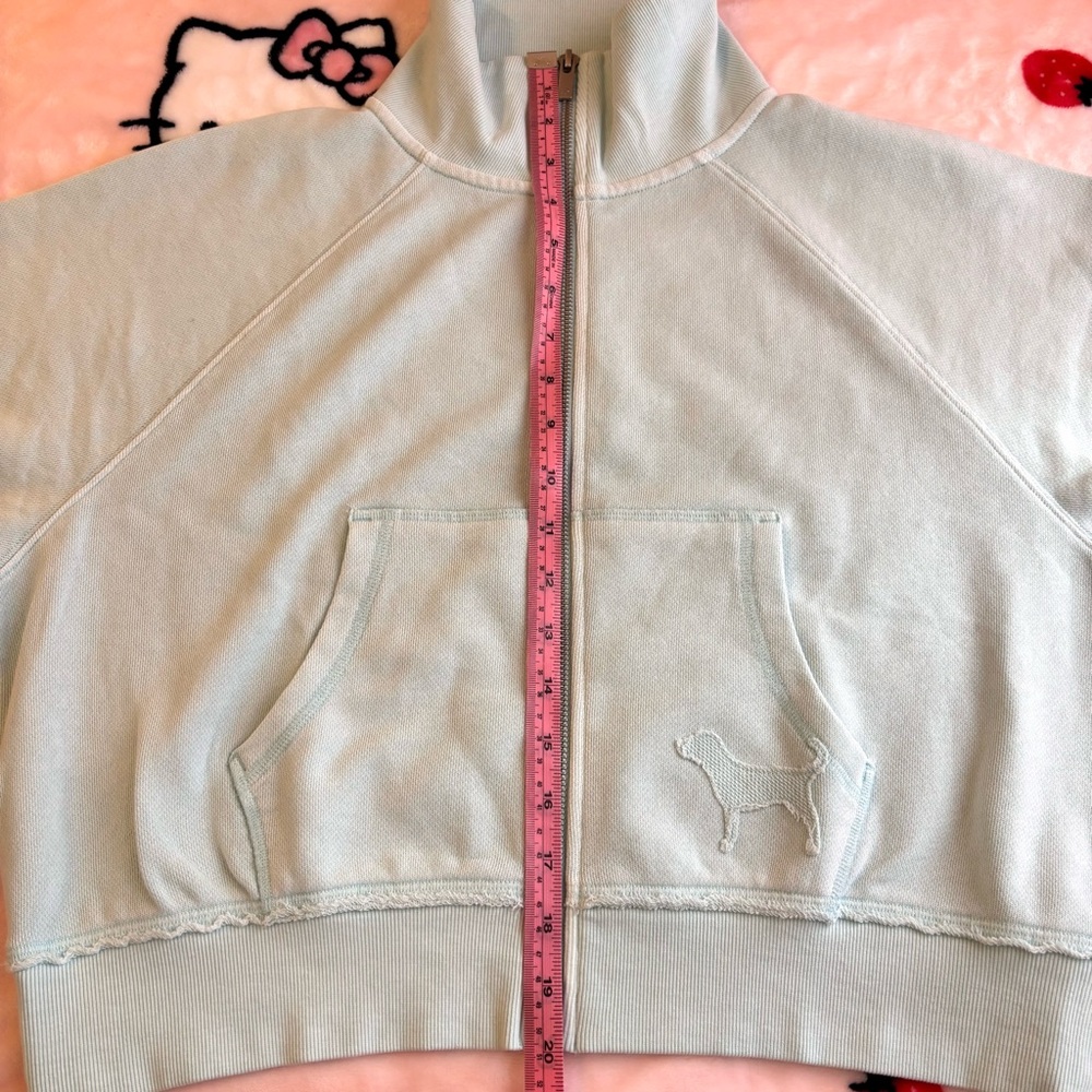NWT PINK Victoria’s Secret Light Aqua Blue Cropped Full Zip Sweatshirt Size XS - Picture 9 of 10
